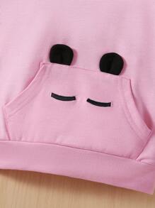SHEIN 女小童3D耳朵設計連帽衫和運動褲 - 粉色 - 查看 5