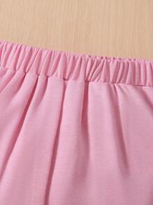 SHEIN 女小童3D耳朵設計連帽衫和運動褲 - 粉色 - 查看 7