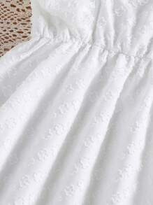 Tween Girl Square Neck Ruffle Trim Dress - White - View 5