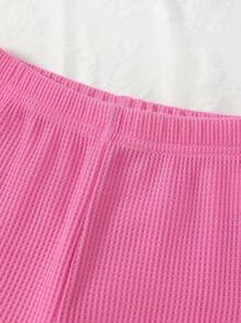 SHEIN Young Girl Slogan Patched Detail Tee & Trousers - Hot Pink - View 3