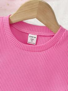 SHEIN Young Girl Slogan Patched Detail Tee & Trousers - Hot Pink - View 6