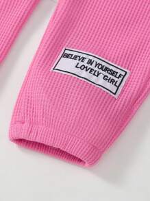 SHEIN Young Girl Slogan Patched Detail Tee & Trousers - Hot Pink - View 7