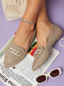 Faux Suede Chi tiết chuỗi Giày lười - Màu Khaki - Xem 1