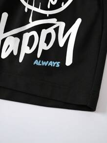 INAWLY Đồ họa hoạt hình và khẩu hiệu Eo dây rút Quần short - màu đen - Xem 5