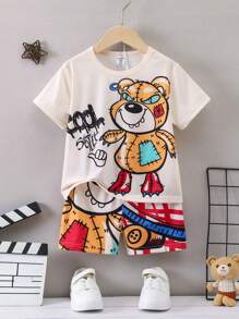 SHEIN Young Boy Bear Print Tee & Shorts