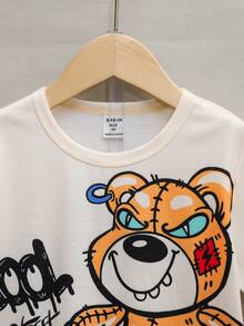 SHEIN Young Boy Bear Print Tee & Shorts