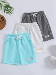 SHEIN 男小童3入組字母補丁細節短褲