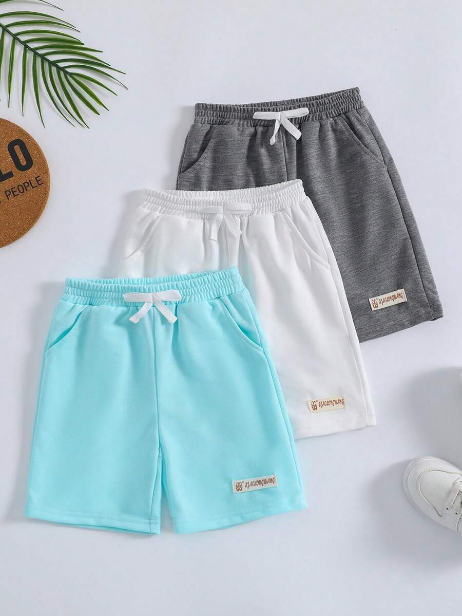 SHEIN 男小童3入組字母補丁細節短褲