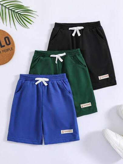 SHEIN Young Boy 3pcs Letter Patched Detail Shorts