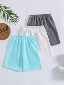 SHEIN 男小童3入組字母補丁細節短褲