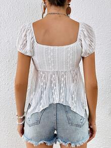 SHEIN VCAY 插肩袖不對稱下擺T恤 - 白色 - 查看 2