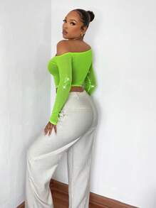 SHEIN SXY Áo nữ Bất đối xứng màu trơn Gợi cảm - Màu xanh chanh - Xem 4