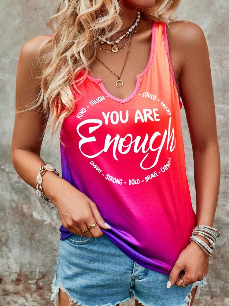 SHEIN LUNE Slogan Graphic Notched Neck Tank Top - Multicolor - View 1