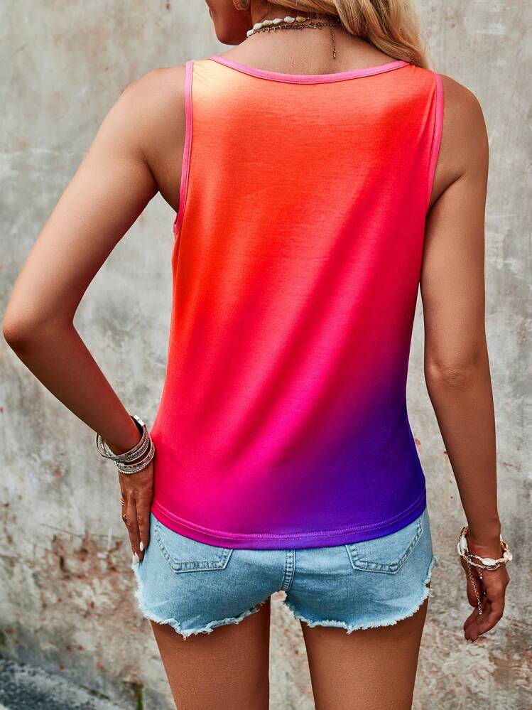 SHEIN LUNE Slogan Graphic Notched Neck Tank Top - Multicolor - View 2