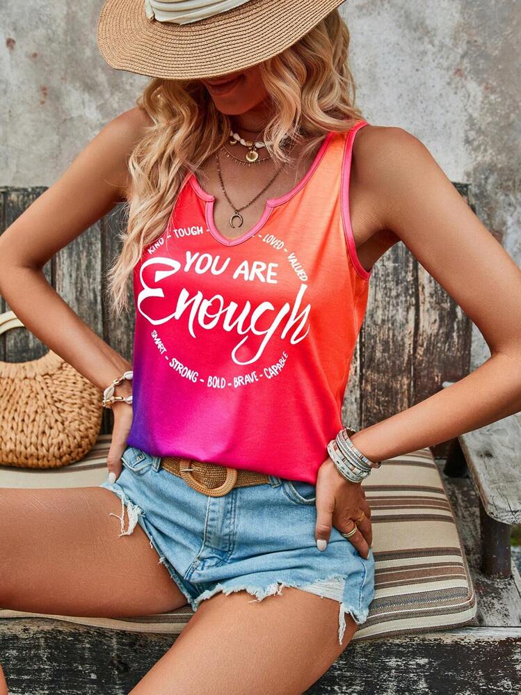 SHEIN LUNE Slogan Graphic Notched Neck Tank Top - Multicolor - View 5