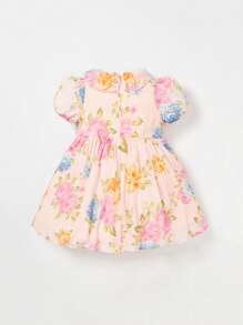 SHEIN 嬰兒印花荷葉邊泡泡袖連衣裙 - 彩色 - 查看 2