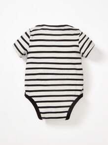 Cozy Pixies Newborn Baby Boy 3pcs Striped & Letter Graphic Contrast Binding PJ Set - Multicolor - View 2