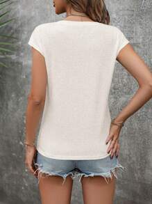 Breezaya Solid Batwing Sleeve V Neck Tee - Beige - View 2