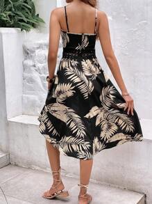 SHEIN Frenchy Bản in nhiệt đới Chèn ren Guipure Váy Dây - màu đen - Xem 2