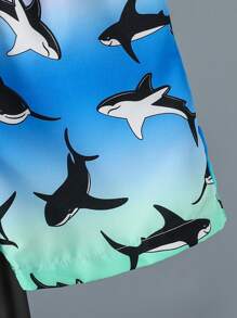 SHEIN Young Boy Shark & Letter Graphic Tank Top & Shorts & Hat - Multicolor - View 8