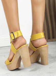 女士時尚夏季夜店派對款帶踝涼鞋，木紋人造細高跟和防水平台