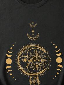 INAWLY Plus Moon & Sun Print Tank Top - Black - View 6