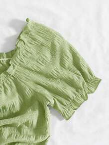 Breezaya Áo sơ mi nữ Dây kéo viền lá sen Xù màu trơn Giải trí - màu xanh lá - Xem 4