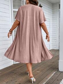 SHEIN LUNE Plus Rhinestone Detail Cami Top & Shorts & Coat - Pink - View 2