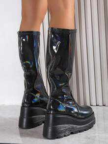 女士鐳射一腳蹬坡跟靴,前衛靴子 - 黑色 - 查看 5