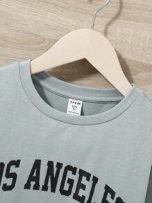 SHEIN Leap Crew Tween Boy Comfortable Long Sleeve Tee With Letter Print - Mint Blue - View 3
