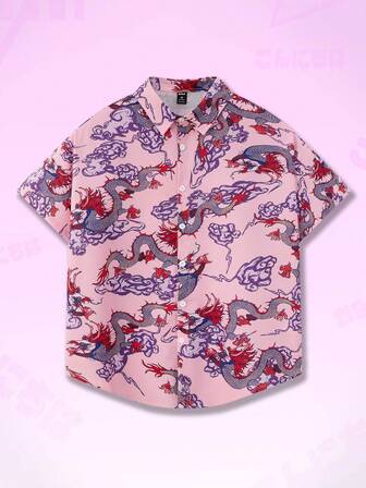 Anime Ragazzi Camicia con stampa drago con bottone frontale