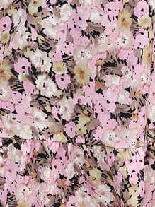 SHEIN Franclia 大碼印花雞心領口泡泡袖荷葉邊連衣裙 - 粉色 - 查看 6