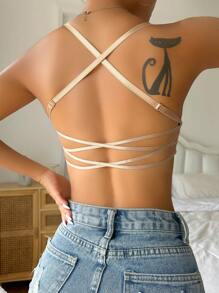 Solid Underwire Bra With 1pair Adjustable Strap - Apricot - View 2