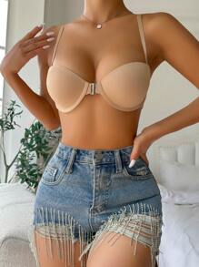 Solid Underwire Bra With 1pair Adjustable Strap - Apricot - View 6