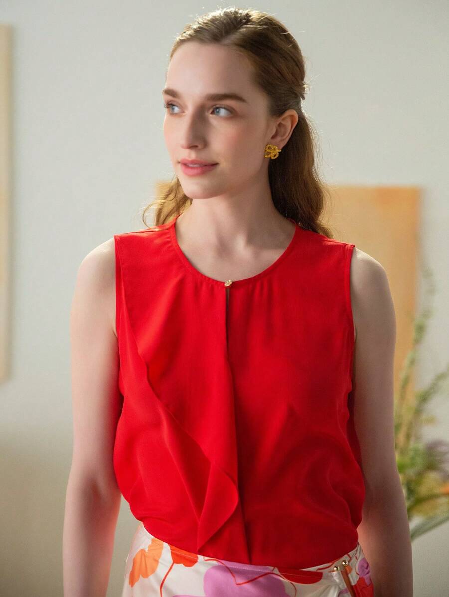 MOTF PREMIUM PURE SILK RUFFLE DETAIL BLOUSE