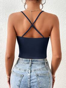 SHEIN Essnce Solid Ruched Cami Top - Navy Blue - View 2