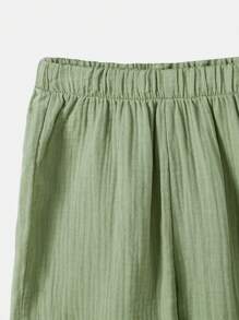 SHEIN Boys' Short Sleeve Shirt & Shorts Pyjama Set With Contrast Collar And Rolled Hem - Mint Green - View 9