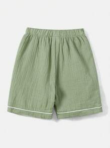 SHEIN Boys' Short Sleeve Shirt & Shorts Pyjama Set With Contrast Collar And Rolled Hem - Mint Green - View 11