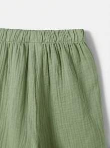 SHEIN Boys' Short Sleeve Shirt & Shorts Pyjama Set With Contrast Collar And Rolled Hem - Mint Green - View 12