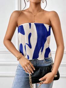 SHEIN Privé 滿版印花抹胸上衣 - 寶藍色 - 查看 1