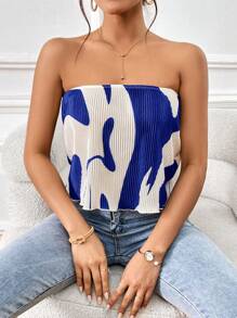 SHEIN Privé 滿版印花抹胸上衣 - 寶藍色 - 查看 3