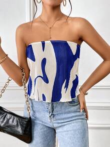 SHEIN Privé 滿版印花抹胸上衣 - 寶藍色 - 查看 4