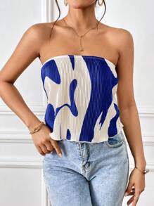 SHEIN Privé 滿版印花抹胸上衣 - 寶藍色 - 查看 6