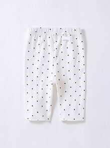 Young Girl Polka Dot & Cartoon Graphic Leggings - White - View 2