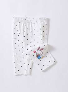 Young Girl Polka Dot & Cartoon Graphic Leggings - White - View 3