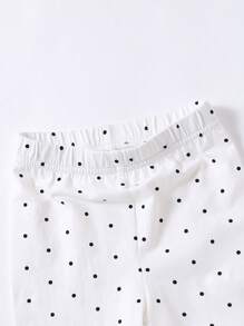 Young Girl Polka Dot & Cartoon Graphic Leggings - White - View 5