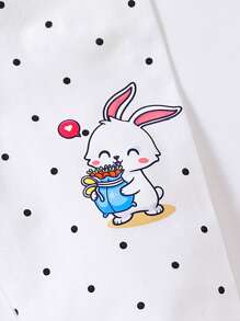 Young Girl Polka Dot & Cartoon Graphic Leggings - White - View 6