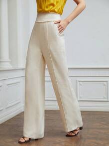 MOTF PREMIUM LINEN VISCOSE WIDE-WAIST DRESS TROUSERS - Beige - View 5