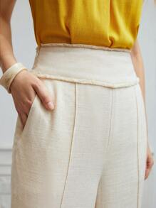 MOTF PREMIUM LINEN VISCOSE WIDE-WAIST DRESS TROUSERS - Beige - View 3