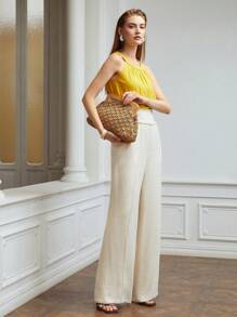 MOTF PREMIUM LINEN VISCOSE WIDE-WAIST DRESS TROUSERS - Beige - View 4